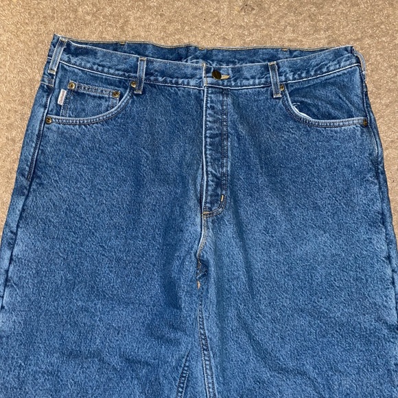 Carhartt fleece lined dark wash outdoor work straight leg jeans - Picture 2 of 9